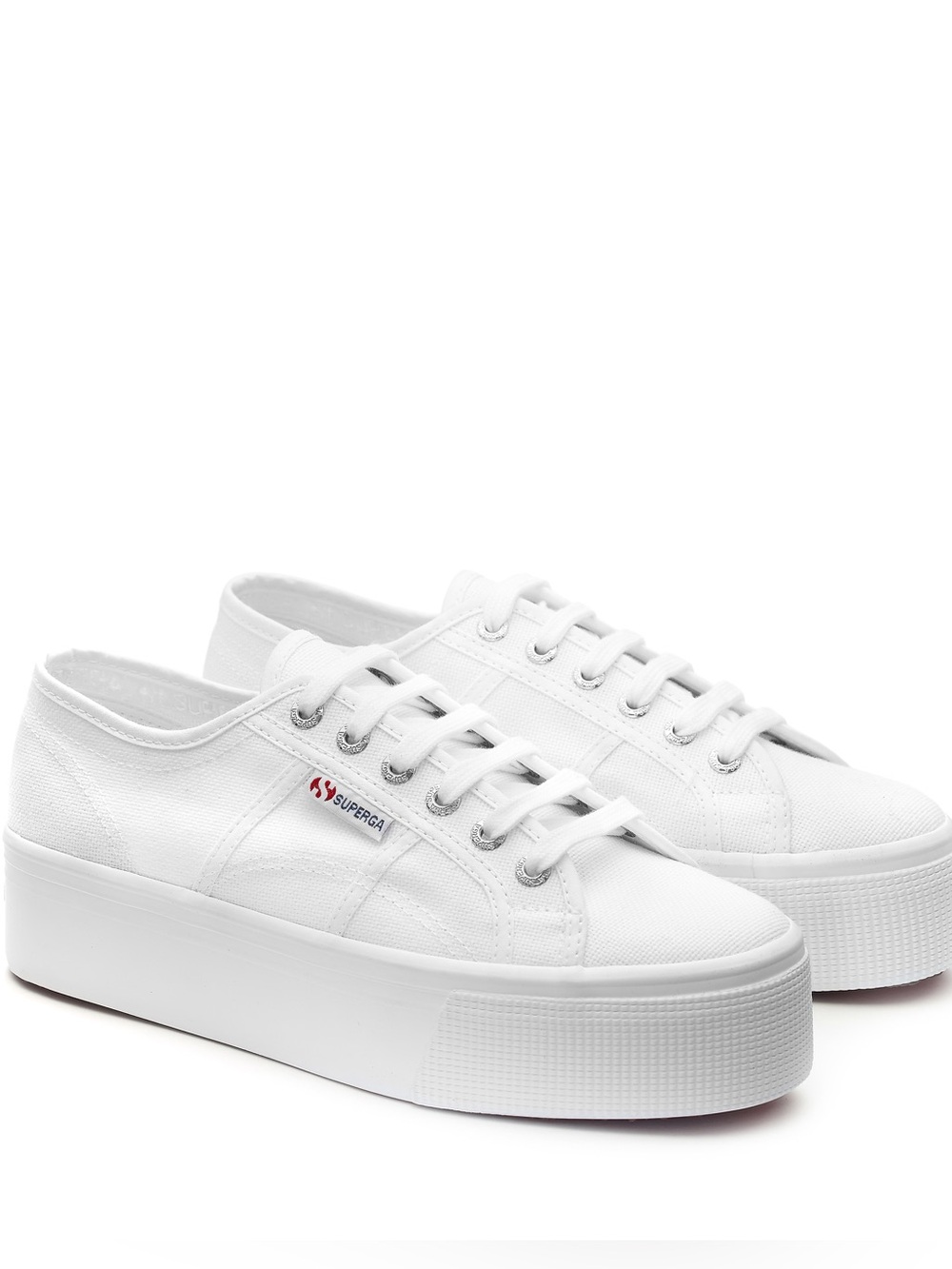 Superga White Platform Canvas Lace-Up Sneakers